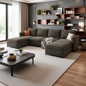 123" Chenille U-Shaped Modular Sectional Sofa with Ottoman & Storage - 1 of 4