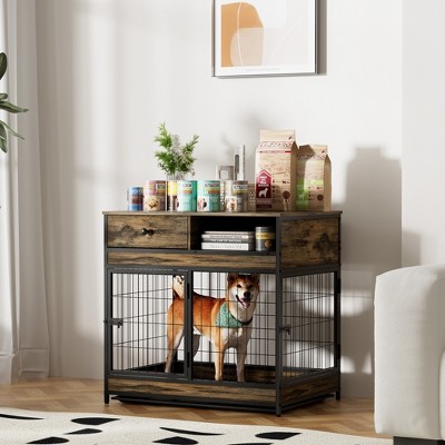 Gulches Rustic Brown Furniture Dog Cage with Double Doors - 31.5" Indoor Kennel