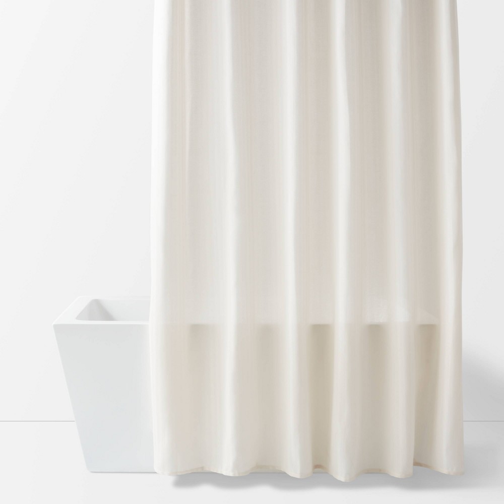 72"x84" Extra Long Herringbone Fabric Shower Curtain White - Room Essentials™