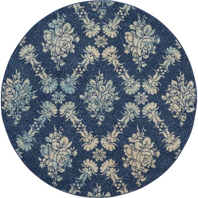 Tranquil TRA09 Grey/Pink Area Rug Vintage Floral Damask By Nourison