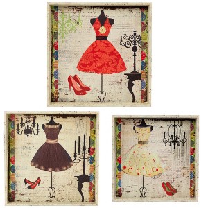 Northlight Set of 3 Vintage-Style Fashion and Dresses Square Wooden Serving Trays - White/Brown - 1 of 4
