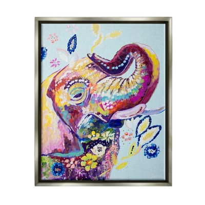Stupell Industries Floral Pattern Fun Elephant Framed Canvas