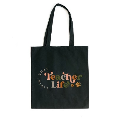 City Creek Prints Teacher Life Colorful Canvas Tote Bag - 15x16 - Black