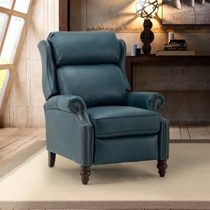 Ripheus Genuine Leather Manual Recliner with Nailhead Trims and Solid Wood Legs | KARAT HOME - 1 of 4