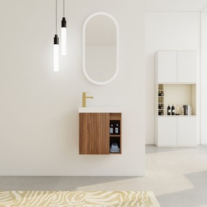 20'' Floating Wall-Mounted Bathroom Vanity with White Resin Sink & Soft-Close Cabinet Door,Walnut - 1 of 4