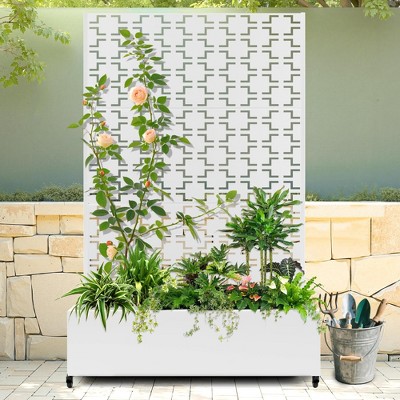 TUYOHW Metal Planter Box with Trellis, Metal Raised Garden Bed with Trellis, Garden Box for Climbing Plants, Flower