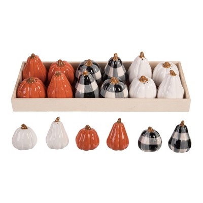 Transpac Harvest Mixed Sized Color Pumpkins Dolomite Salt and Pepper Shakers Collectables Multicolor 13.07 in. Set of 6
