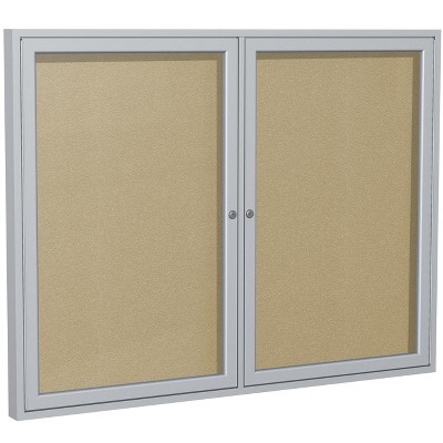 Ghent 2 Door Enclosed Vinyl Bulletin Board Satin Frame 3'H x 4'W Caramel PA23648VX181