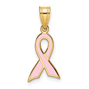 Black Bow Jewelry 14k Yellow Gold & Pink Enamel Awareness Ribbon Pendant - 1 of 4