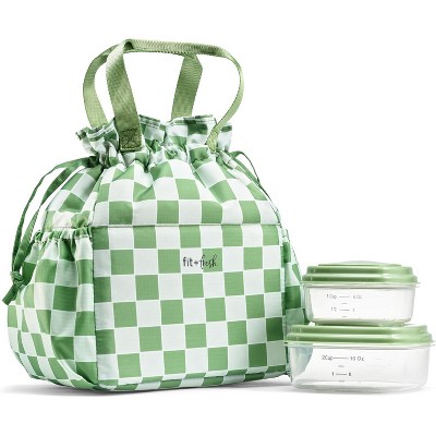 Drawstring Lunch Bag for Women, Complete Lunch Set with 2 Containers, Stain-Resistant, Leak-Resistant, Back to School Essential, Teacher Lunchbox