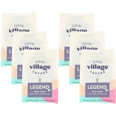 One Village Coffee Organic Dark Roast Legend Whole Bean Coffee - Case of 6/12 oz