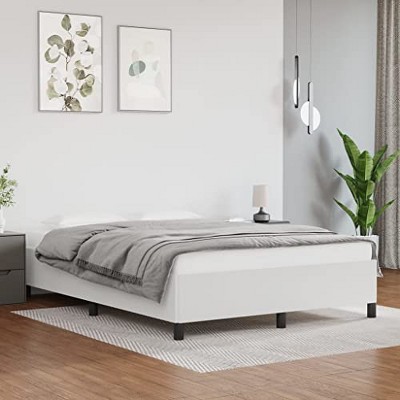 vidaXL Faux Leather Bed Frame, Queen Sized, Modern Style, White Finish, Suitable for 59.8"x79.9" Mattress