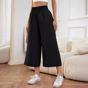 Women's Solid Color Ankle Pants - Relaxed Flowy Cropped Pants, Versatile Wide Leg Trousers for Multiple Basic Outfits - 1 of 4