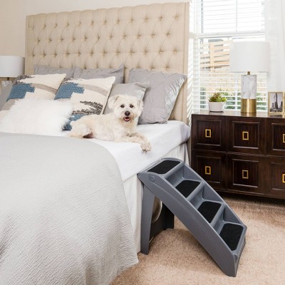 Gray Plastic Foldable Pet Steps with Safety Siderails