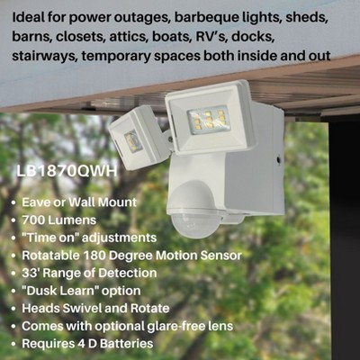 White Battery-Powered LED Motion Security Flood Light