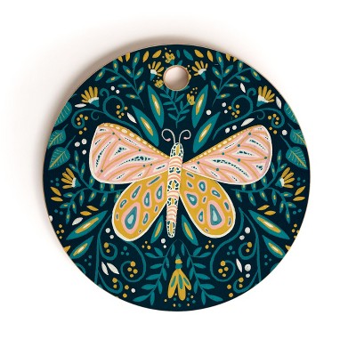 Cat Coquillette Butterfly Symmetry Teal Palet Round Cutting Board - Deny Designs