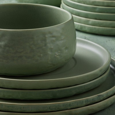Sage Green Ceramic 16-Piece Textured Dinnerware Set