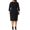 Agnes Orinda Women's Plus Size Round Neck 3/4 Sleeve Knee Length Pencil Dresses Black - 4 of 4