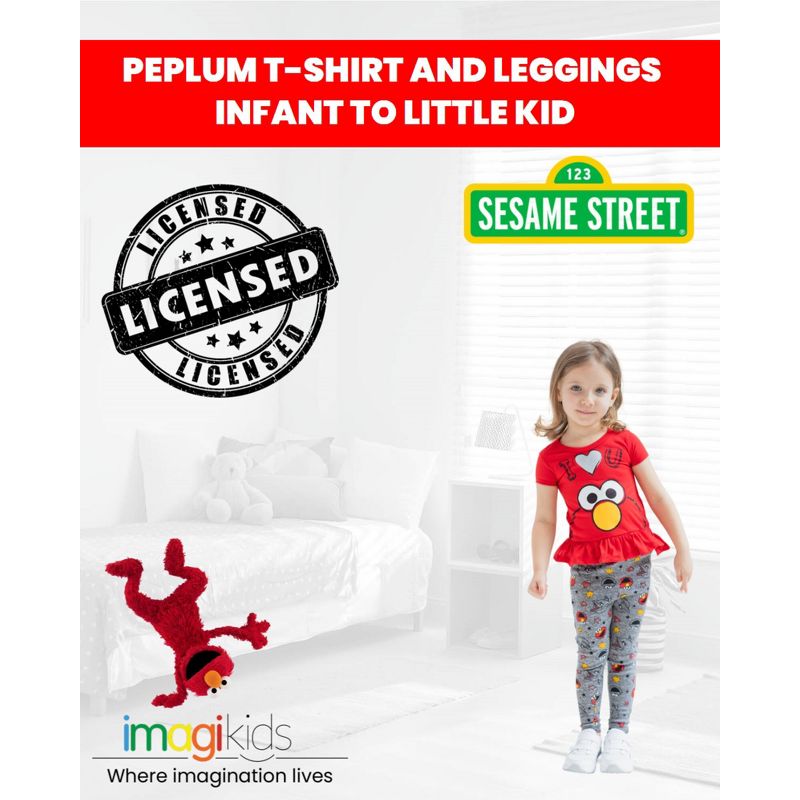 Sesame Street Big Bird Cookie Monster Elmo Girls Pullover T-Shirt and Leggings Outfit Set Little Kid, 2 of 8