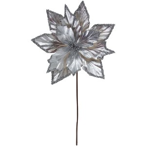Northlight 24" Metallic Silver Poinsettia Christmas Stem Spray - 1 of 4