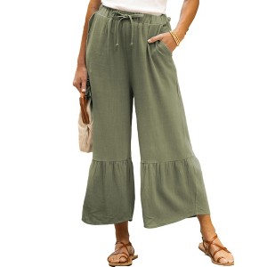 Amaryllis Women's Flowy Tiered Pants High-Waisted Drawstring Wide-Leg Relaxed Fit Casual Boho Style - 1 of 3