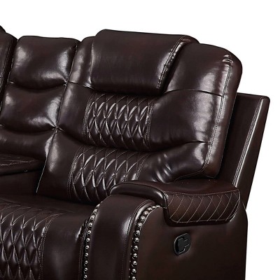 78" Brown Tufted Faux Leather Loveseat with Cup Holders