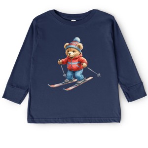 Skiing Bear Watercolor - Toddler Long Sleeve Graphic Tee - 1 of 4