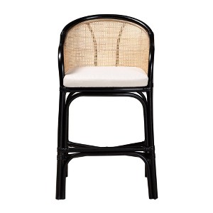 bali & pari Miranda Two-Tone Rattan Counter Height Barstool White/Natural Brown/Black: Polyester Upholstery, No Assembly Required - 1 of 4