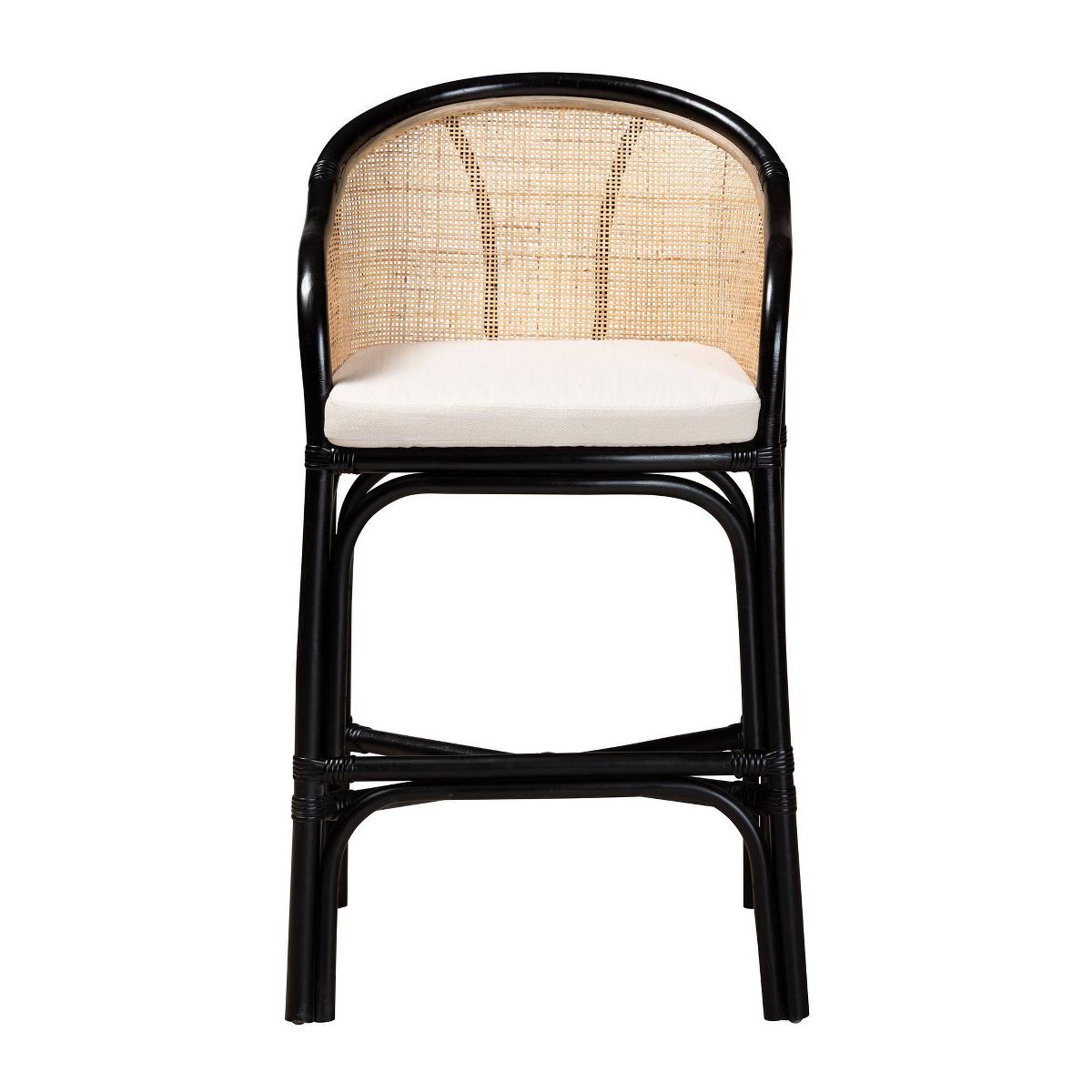 bali & pari Miranda Two-Tone Rattan Counter Height Barstool White/Natural Brown/Black: Polyester Upholstery, No Assembly Required