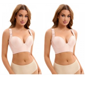 INSPIRE CHIC 2 Pcs Women's Wirefree Convertible Tummy Control 6 Hooks Push Up Bras - 1 of 4