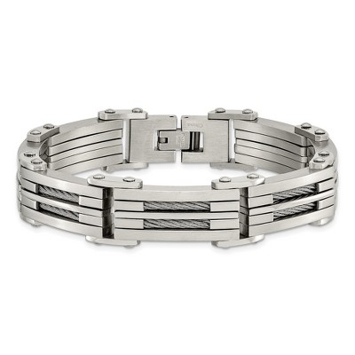 Chisel Stainless Steel Brushed and Polished with Cable Inlay 8.5" Bracelet