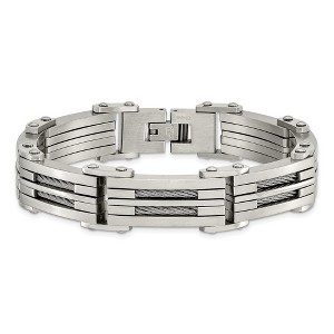 Chisel Stainless Steel Brushed and Polished with Cable Inlay 8.5" Bracelet - 1 of 4