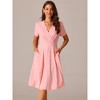 INSPIRE CHIC Women's Summer Wrap V Neck Puff Short Sleeve Midi Swing Dress with Pockets - 3 of 4