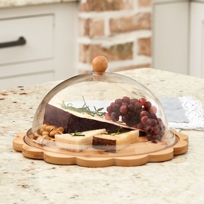 Elegant Bamboo Cake Plate with Clear Dome Cover