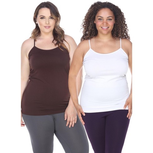 Women's Plus Size Tank Tops Pack Of 2 White/brown One Size Fits