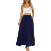 Women's Flowy High-Waist Maxi Skirt - Summer Pleated Long Skirt with Pockets Navy Blue - 3 of 4