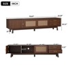 Modern TV Stand for TVs Up to 80", Entertainment Center with Rattan Sliding Doors, 2 Drawers, Solid Wood Legs, Storage Media Console -Dark Brown - 2 of 4