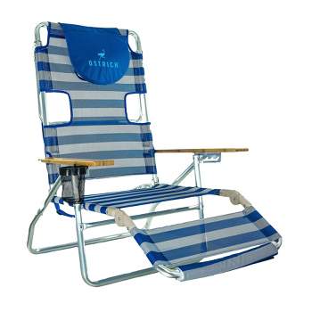 Ostrich 3N1 Lightweight Lawn Beach Reclining Lounge Chair with Footrest, Outdoor Furniture for Patio, Balcony, Backyard, or Porch, Blue Stripe