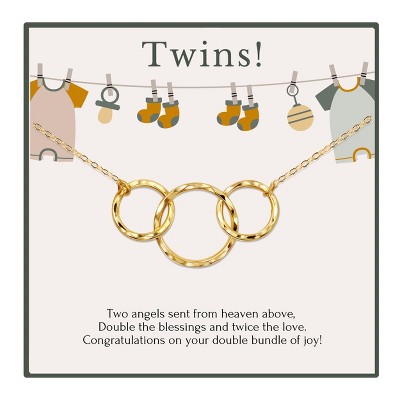 HOPE LOVE SHINE 3 Ring Gold Silver Necklace – Gift for Mom Expecting Twins, Twin Pregnancy Jewelry, New Mom Gift from Husband or Family
