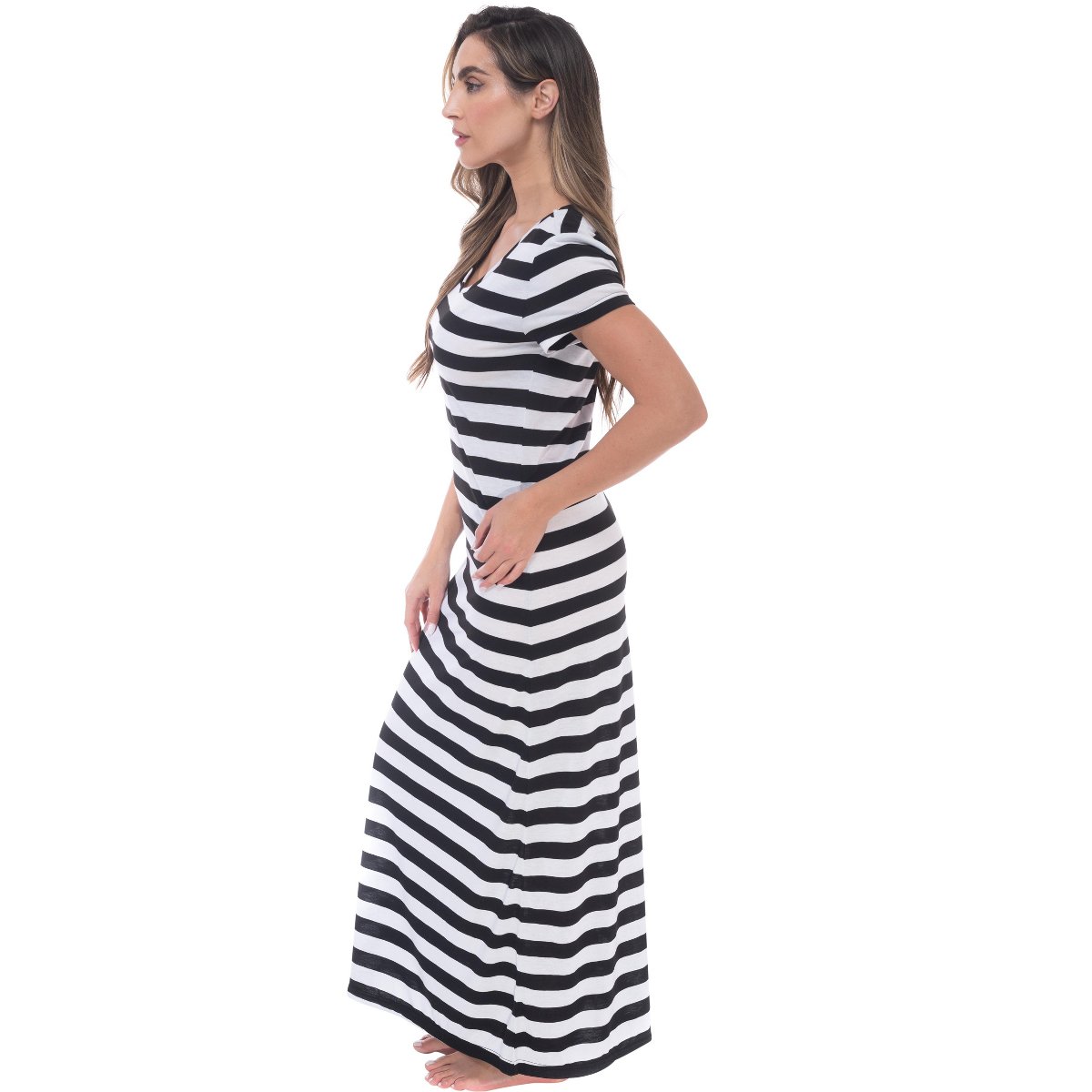 Женские платья Just Love Womens Stripe Maxi Dress Knit Jersey T-Shirt Dress for Women 2193-BW-L — фото 2