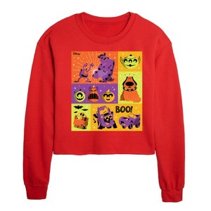 Disney Halloween Movies Grid Cropped Long Sleeve Crew Neck Sweatshirt - Red - X-Large - 1 of 3