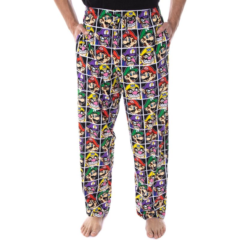 Nintendo Men's Mario and Villains Grid Soft Touch Cotton Pajama Pants, 1 of 5