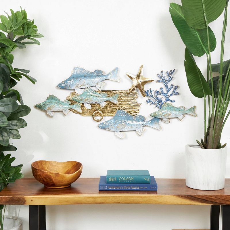 19&#34;x40&#34; Metal Fish Wall Decor with Gold Accents Blue - Olivia &#38; May, 2 of 6