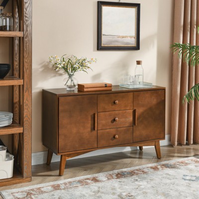 BEAFUP 47.3" Mid Century Sideboard Buffet Cabinet with Storage, Storage Cabinet with 2 Doors and 3 Drawers for Kitchen, Accent Console Table, Walnut
