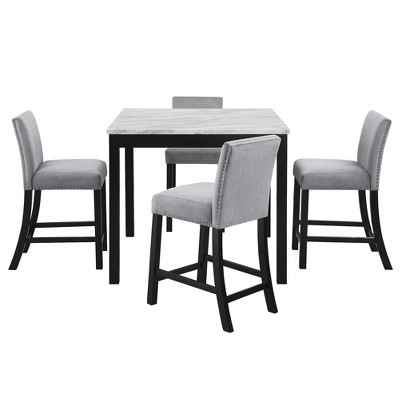 5Pcs Dining Table and Chair Set, Wooden Dining Table and Chair with 4 Chairs for Small Spaces, Modern Square Counter Height Dining Table