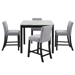 5Pcs Dining Table and Chair Set, Wooden Dining Table and Chair with 4 Chairs for Small Spaces, Modern Square Counter Height Dining Table - 1 of 4