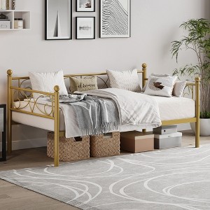 Daybed, Twin Size Metal Day Bed with Floral Headboard, Modern Metal SOFE Bed Frame, Heavy Duty Steel Slats Supports, for Living Room, Guest Room - 1 of 4