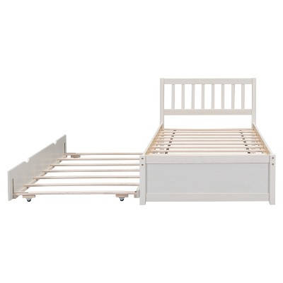 Bellemave Twin Size Bed Frame with Trundle,Wood Platform Bed with Headboard,Twin Bed Frames for Kids,Teens,Adults,No Spring Needed, White Washed