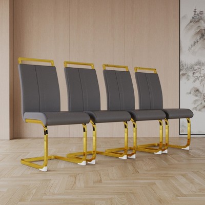 LOVMOR Modern Dining Chairs Set, PU Faux Leather High Back Upholstered Chair, with C-Shaped Tube Plating Silver Metal Legs, for Dining Room