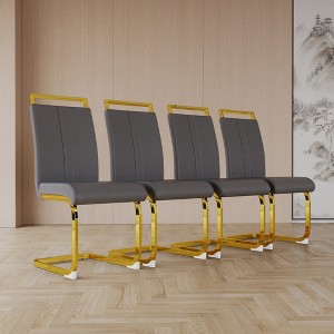 LOVMOR Modern Dining Chairs Set, PU Faux Leather High Back Upholstered Chair, with C-Shaped Tube Plating Silver Metal Legs, for Dining Room - 1 of 4
